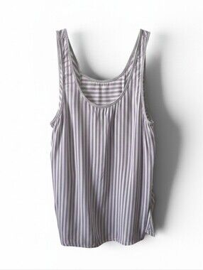 DKNY Women’s XL Gray & White Striped Sleeveless Rayon Tank Top Relaxed Blouse